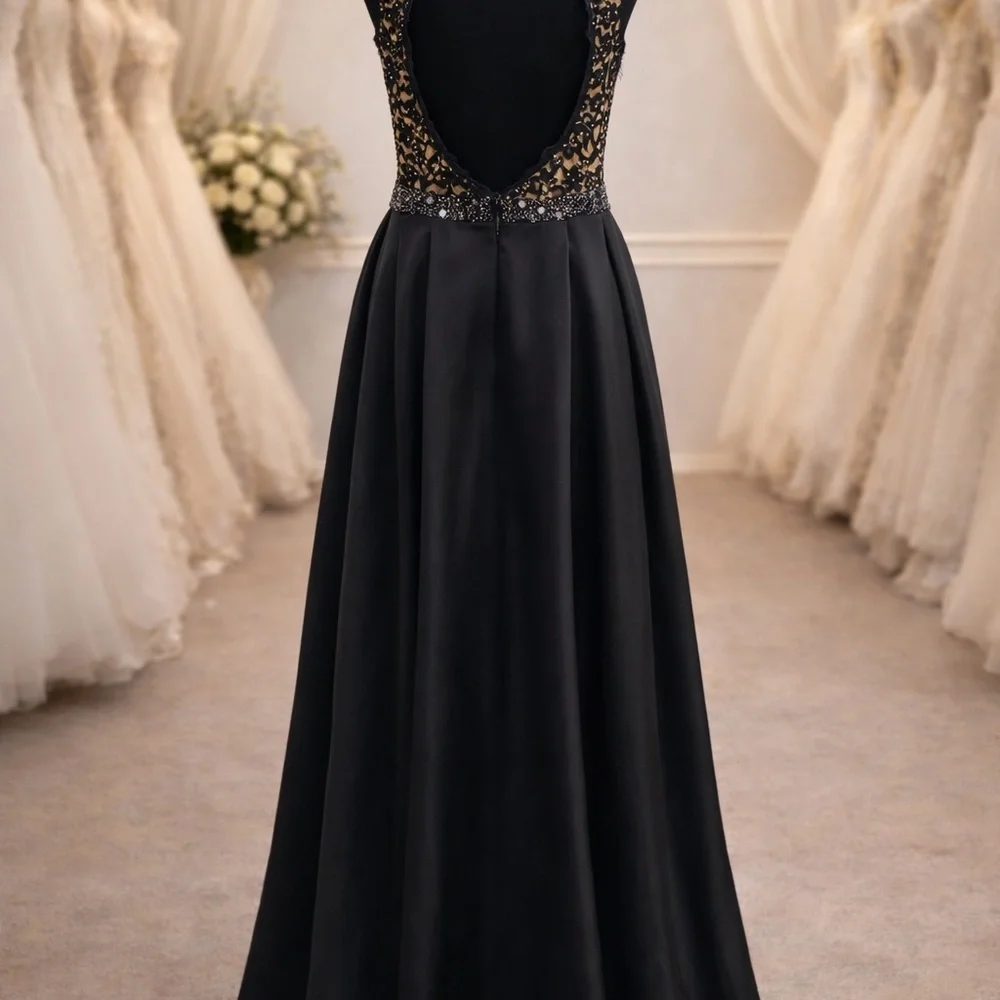 Rimini Couture Black & Gold Lace Open Back Evening Gown – Size 4 - Picture 2 of 12